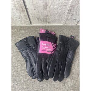 TruFit Womens Leather Insulated Winter Gloves L/XL Black Accent Zipper Lot of 3